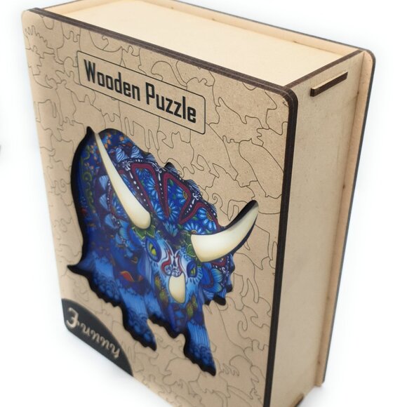 Animal Wooden Jigsaw Puzzle Engaging, Educational, and Eco-Friendly TRICERATOR - Picture 6 of 8